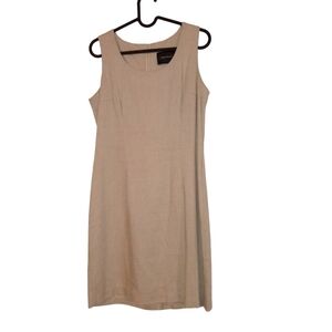 Minimalist Sleeveless Dress Tan Max Taylor Sheath Midi Zipper Office Casual  7/8